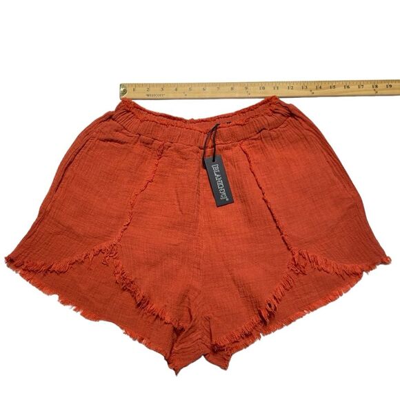 Blank NYC 100% Cotton Elastic Waist Shorts Raw Frayed Rust Pockets Sz S NWT - Picture 3 of 11